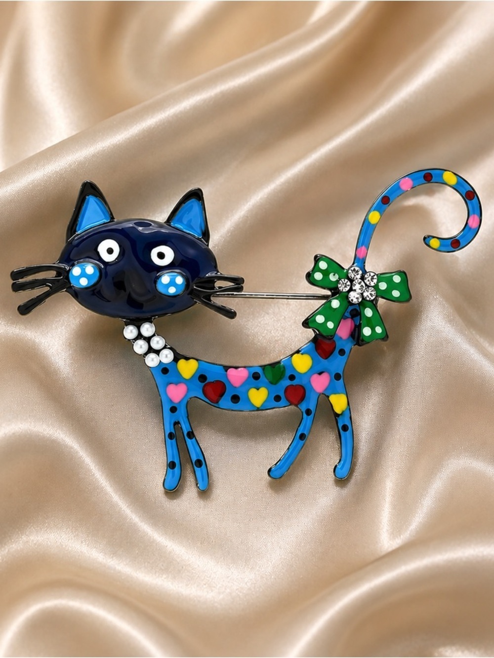 Whimsical Artistic Blue Cat Brooch - Picture 1 of 8